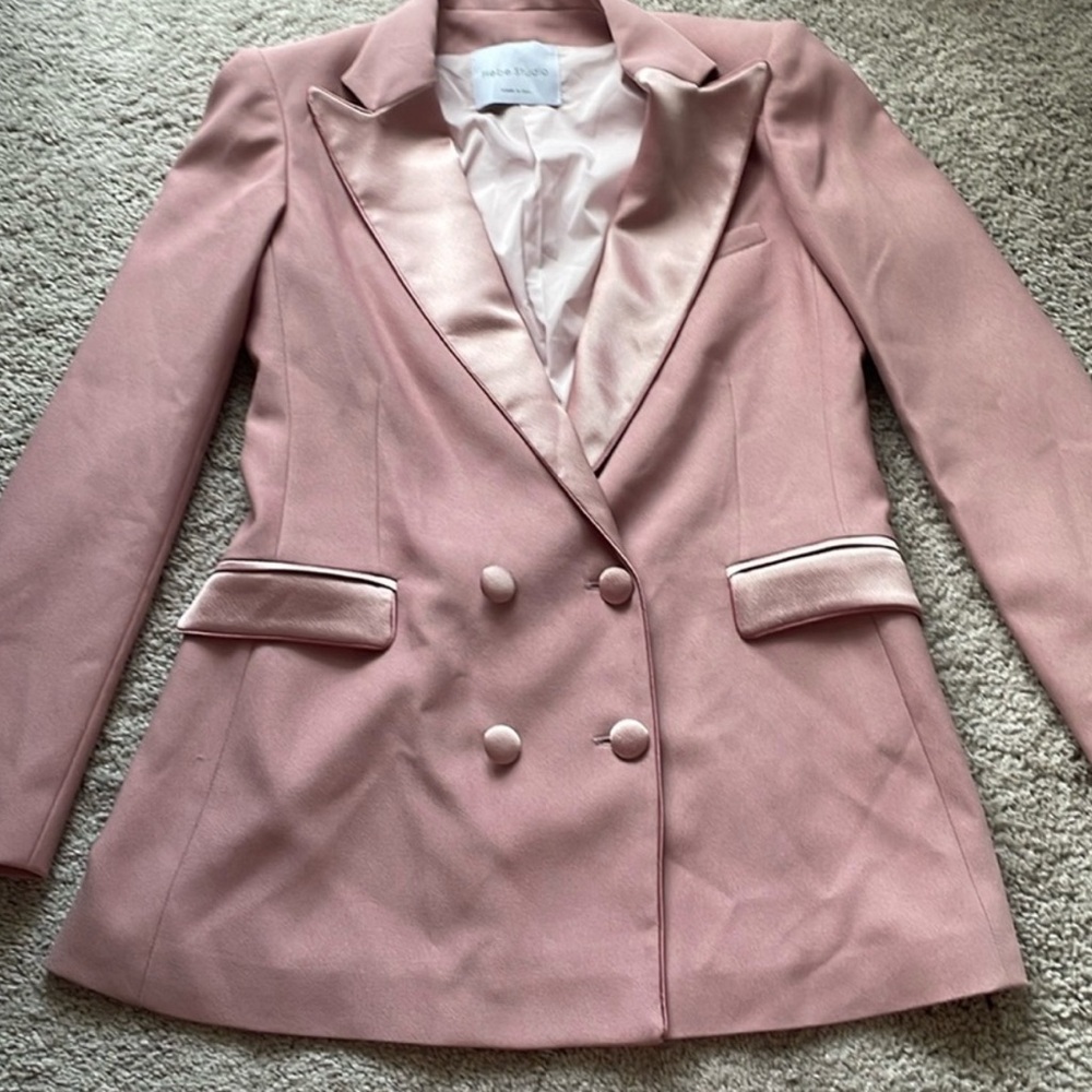 Zara Pink Satin-Trim Blazer